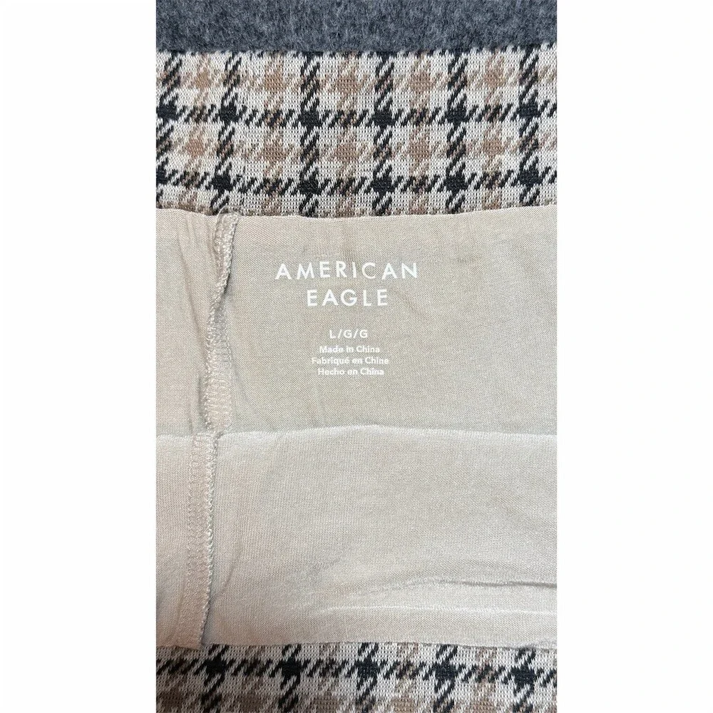 American Eagle Skort Womens Large Beige Black Houndstooth Pleated Mini